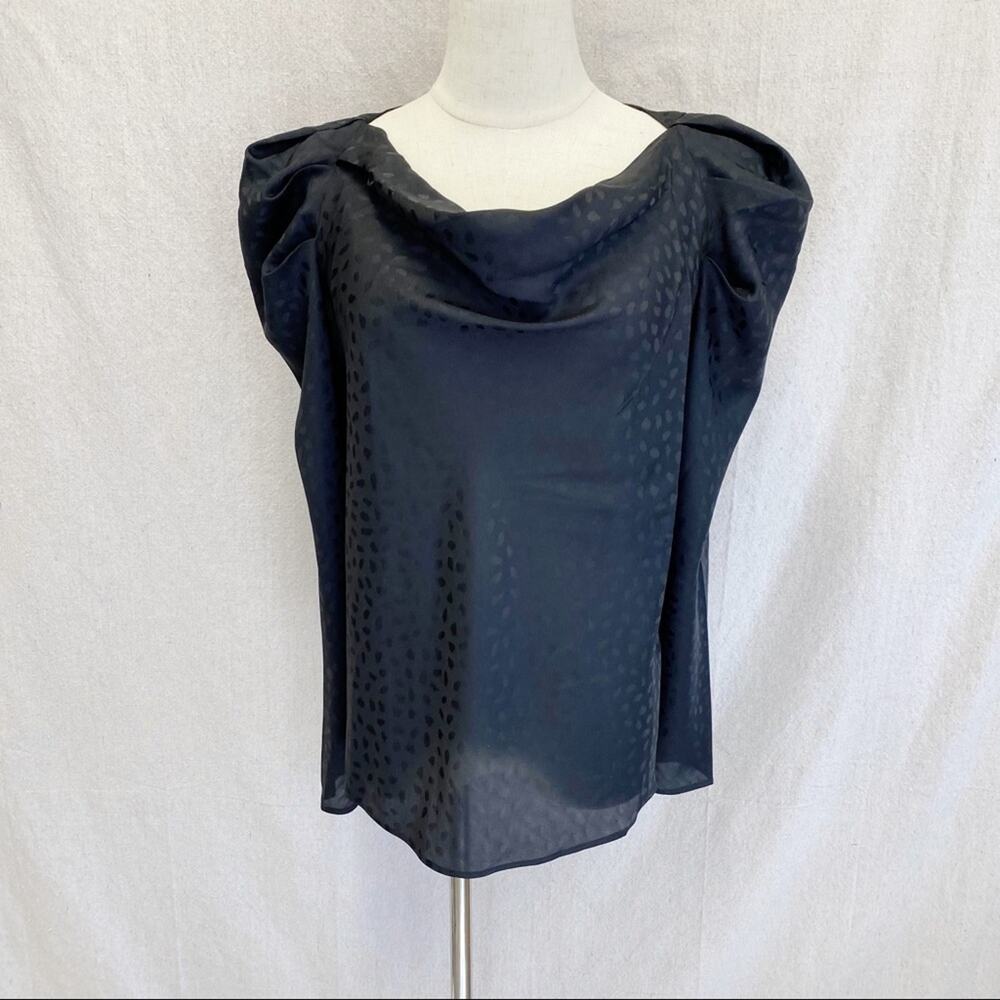 ANN TAYLOR Spotted‎ Puff Shoulder Satin Cowl Neck Top In black Size Medium NWT